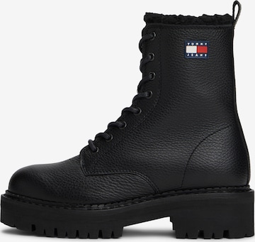 Tommy Jeans - Botines con cordones en negro: frente