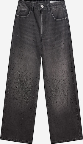 BershkaWide Leg/ Široke nogavice Traperice - crna boja: prednji dio