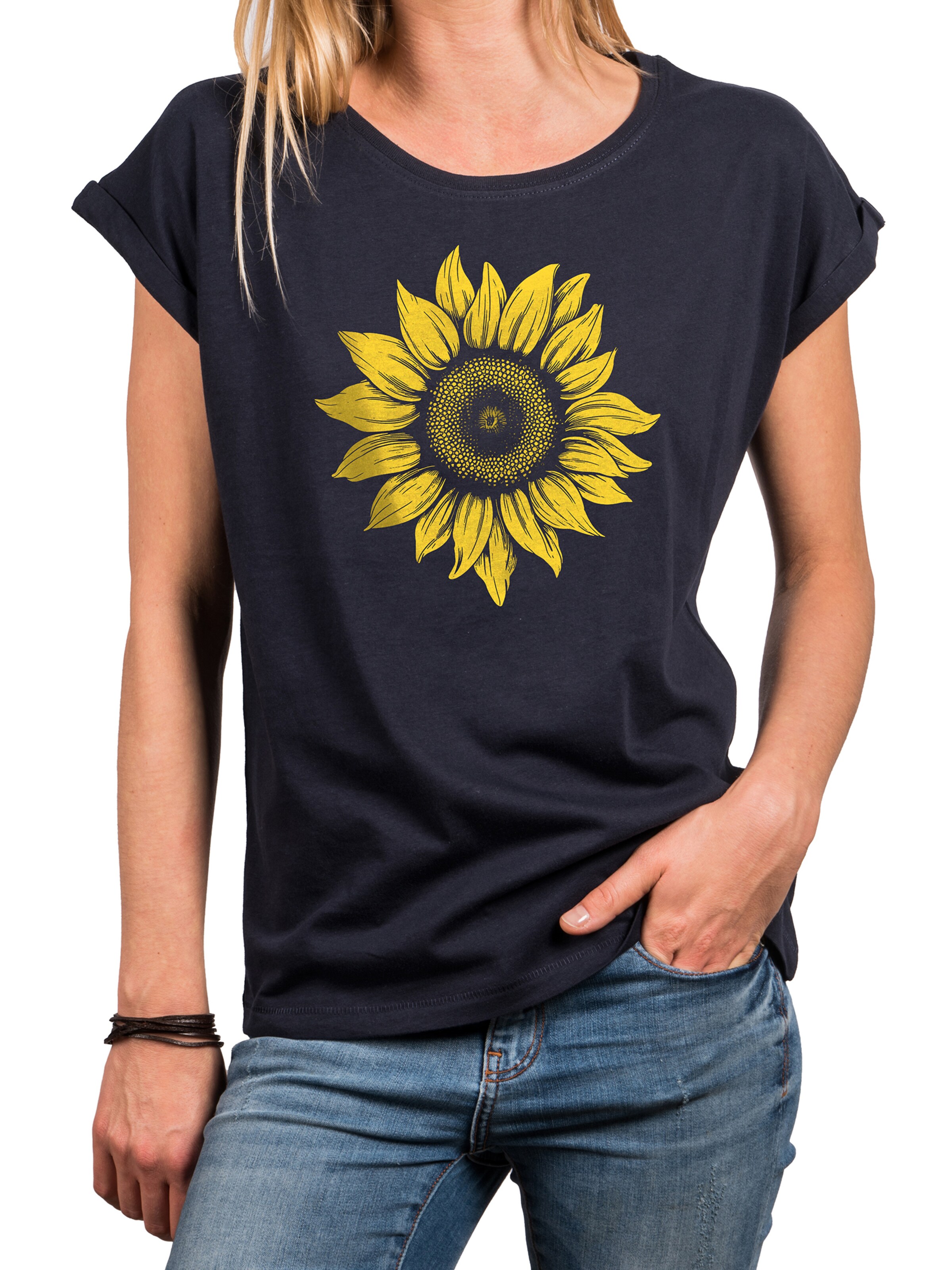 MAKAYA Shirt 'Sonnenblume' in Blue