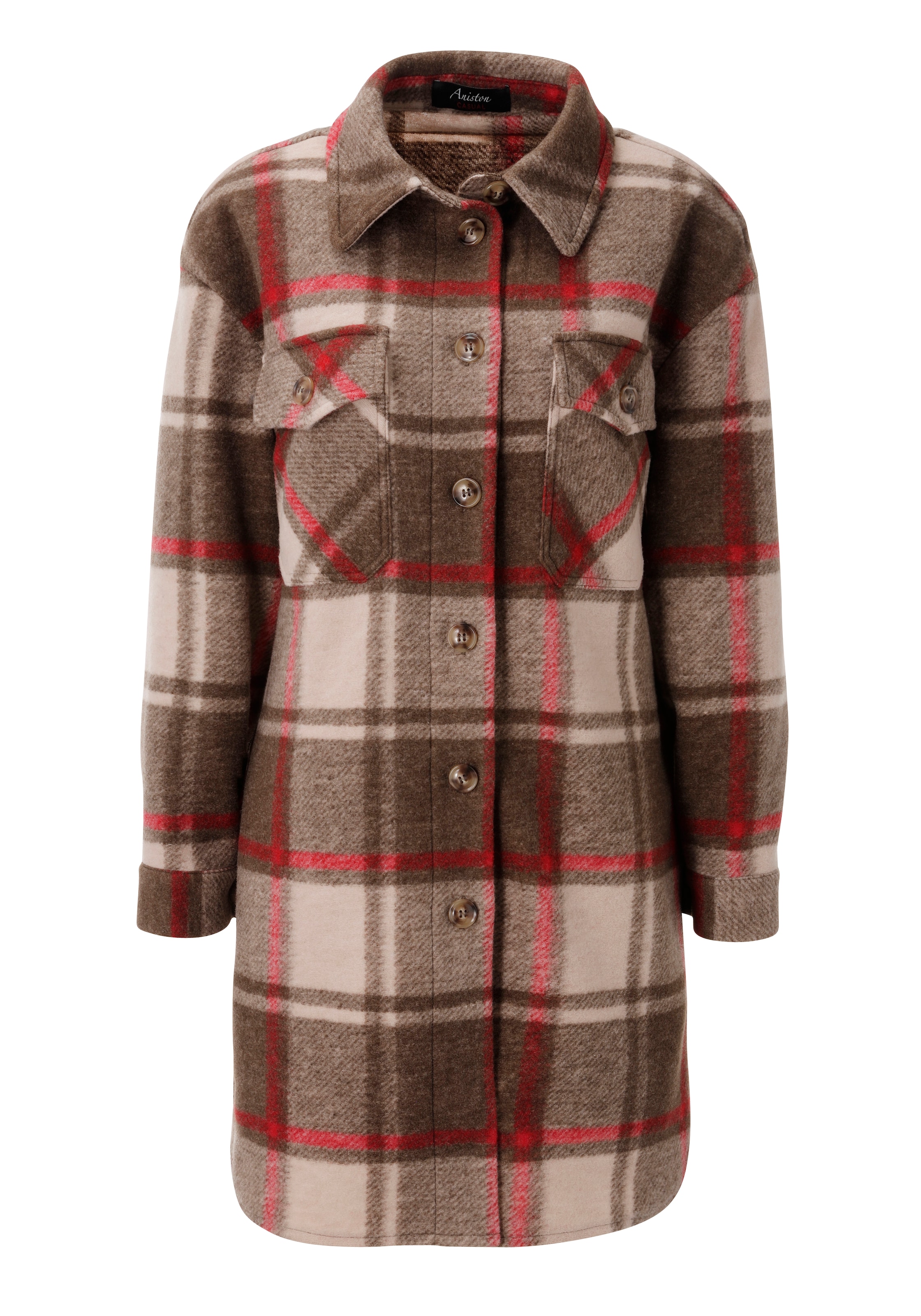 Aniston CASUAL Fleece Jacket in XS in Light beige / Chocolate / Red, Item view