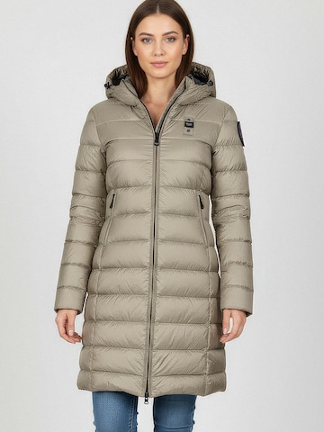 Blauer Wintermantel in Grau: Vorderseite