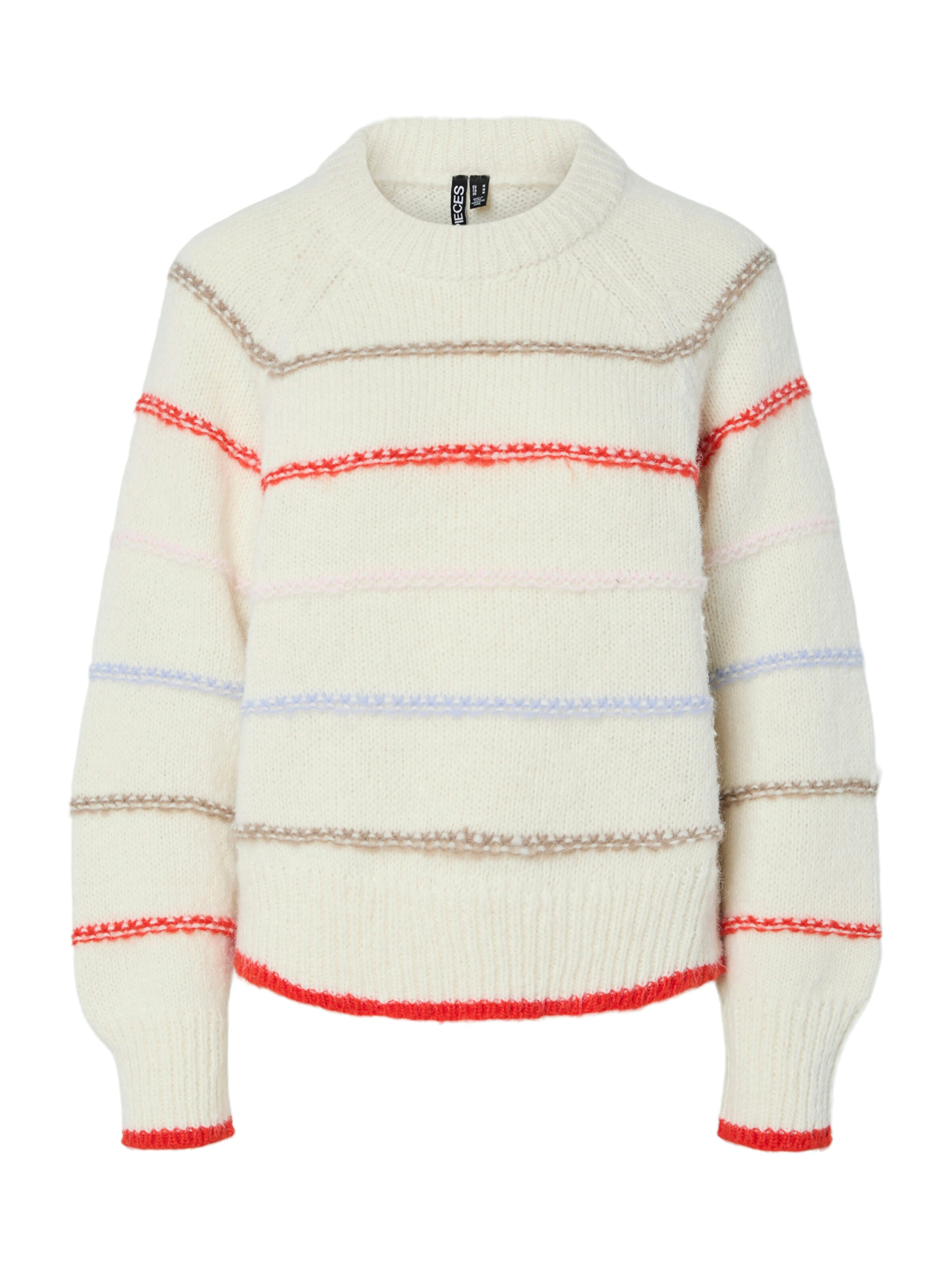 krém / világoskék / világosbarna / rikító piros PIECES Pulóver 'PCNELIA', Termék nézet