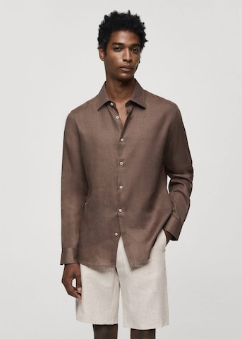 MANGO MAN Regular fit Button Up Shirt 'Parrot' in Brown: front