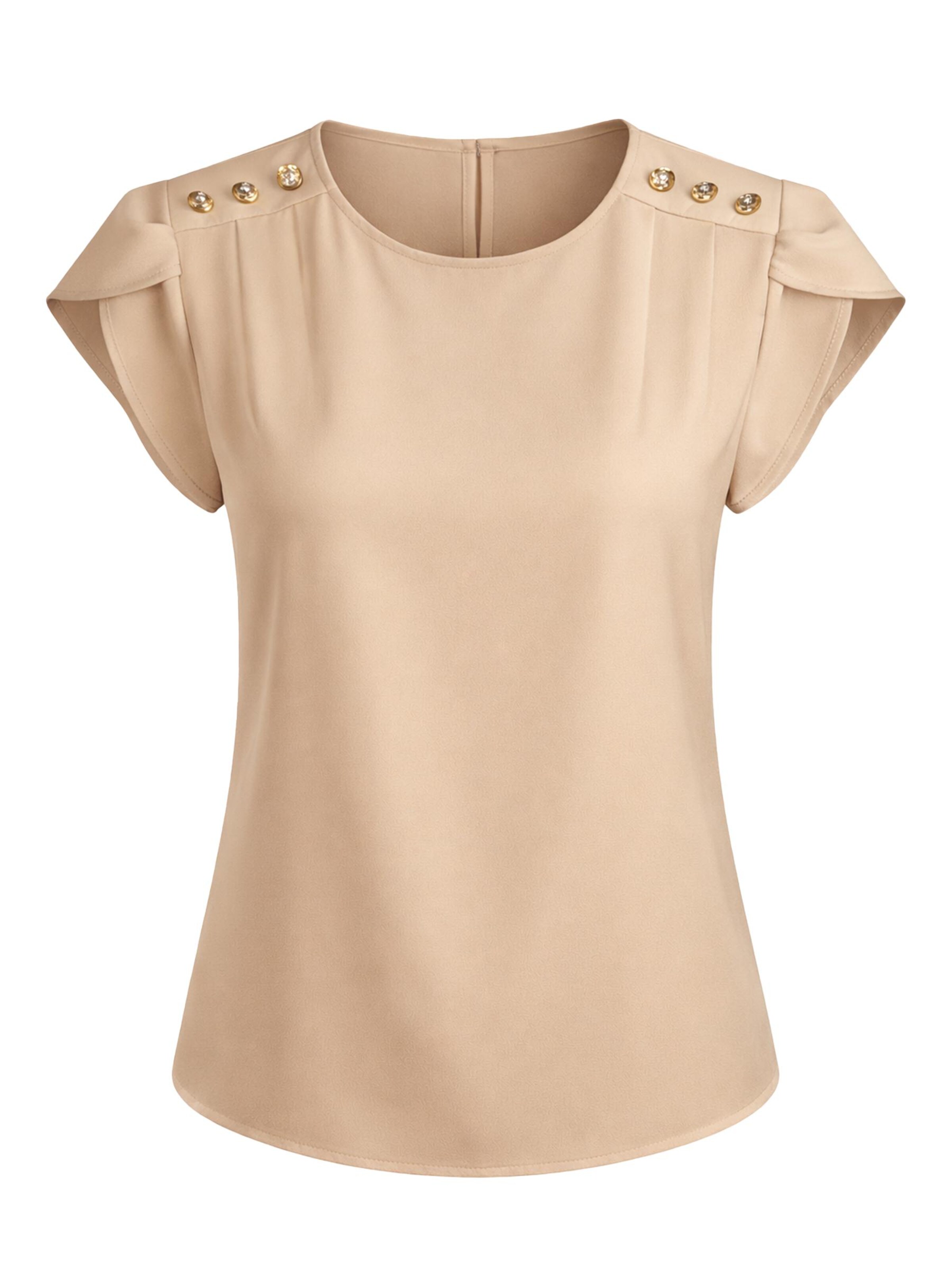 Chemisier 'Short Sleeve Blouse with Decorative Shoulder Buttons' REGINA FASHION en beige : devant
