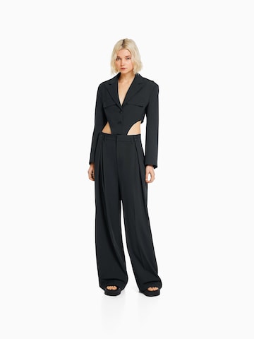 Bershka Wide leg Bandplooibroek in Grijs