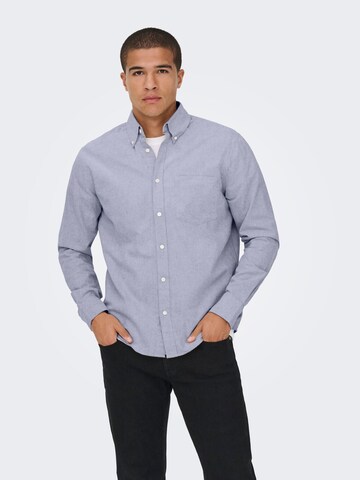 Only & Sons Regular fit Button Up Shirt in Blue: front