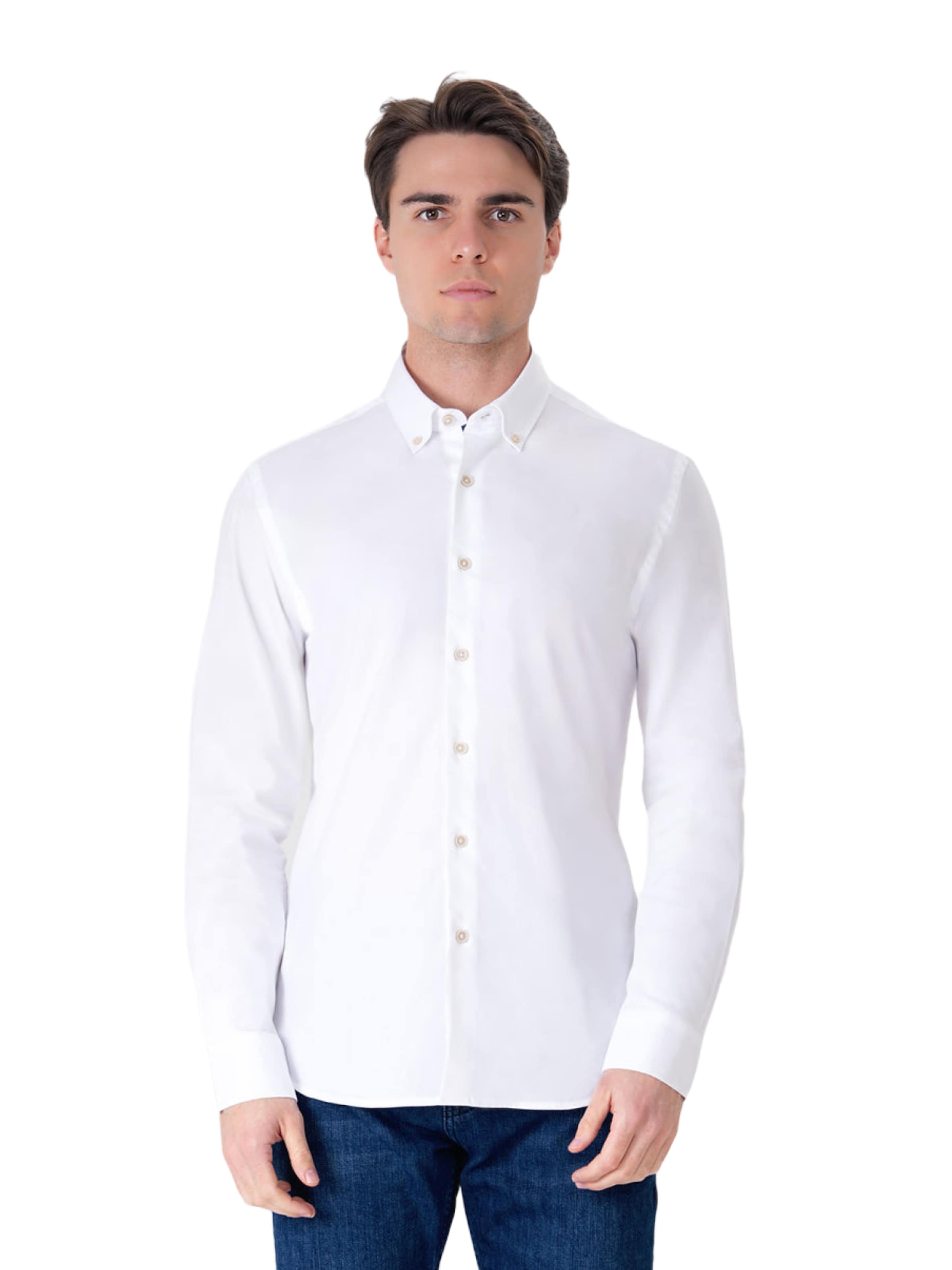 UNIQVIBE Slim Fit Hemd in Weiß: Vorderseite