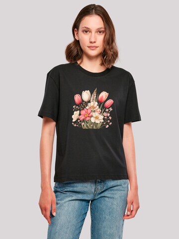 F4NT4STIC T-Shirt 'Rosa Weißer Frühlingsblumenstrauß' in Schwarz: Vorderseite