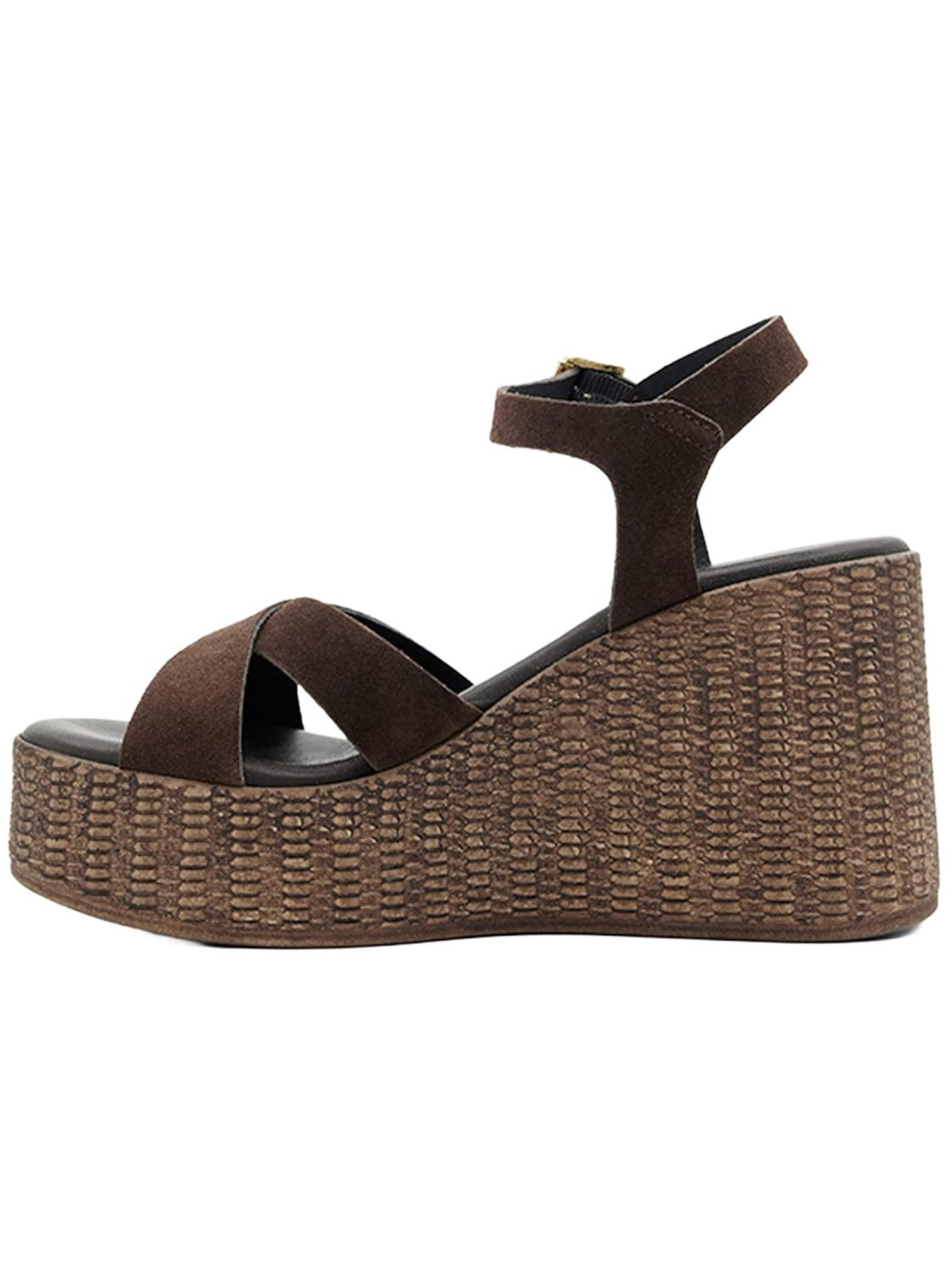 Desa - Sandalias de dedo 'DESA Damen-Wildledersandalen mit Keilabsatz und Metallschnalle' en marrón