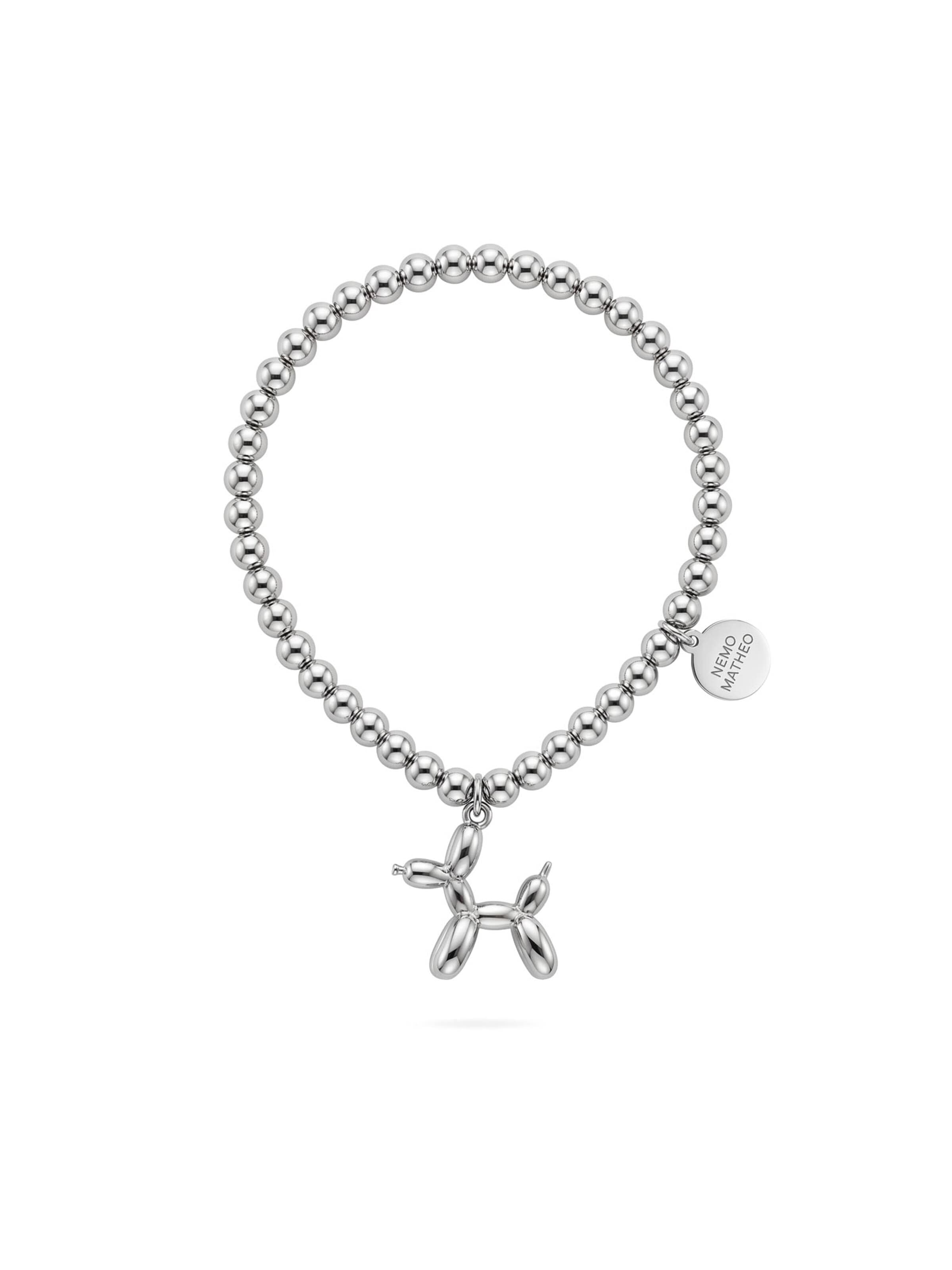 Nemomatheo Armband 'Armband Glückshund – Ballonhund Perlenarmband – Silber'‌‌‌ in 18-23 cm in silber, Produktansicht