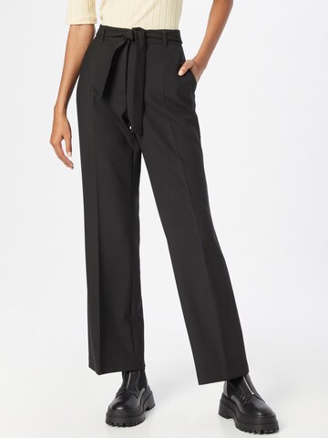 s.Oliver BLACK LABEL Wide leg Pleat-Front Pants 'Charlotte' in Black: front