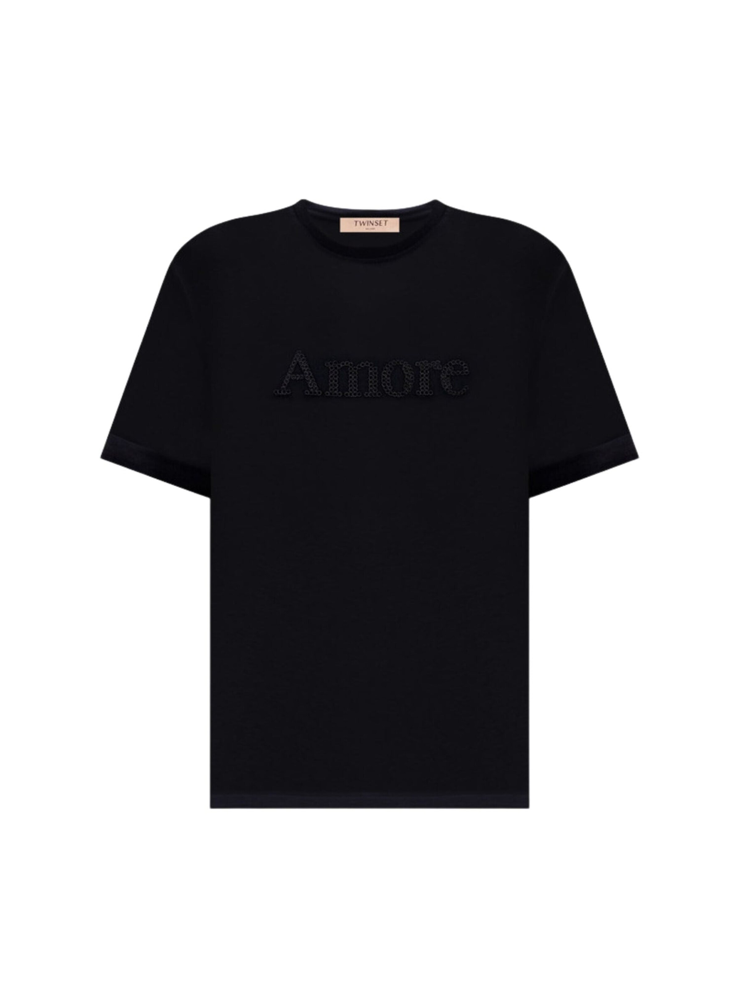 T-shirt 'Cotton "Love" T-shirt with tonal embroidery' Twinset en noir : devant