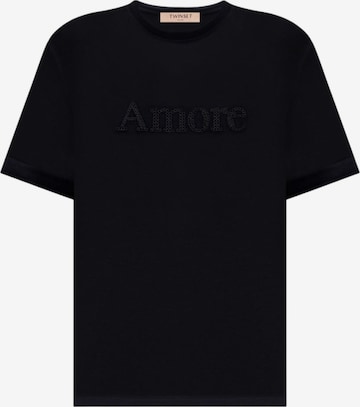 T-shirt 'Cotton "Love" T-shirt with tonal embroidery' Twinset en noir : devant