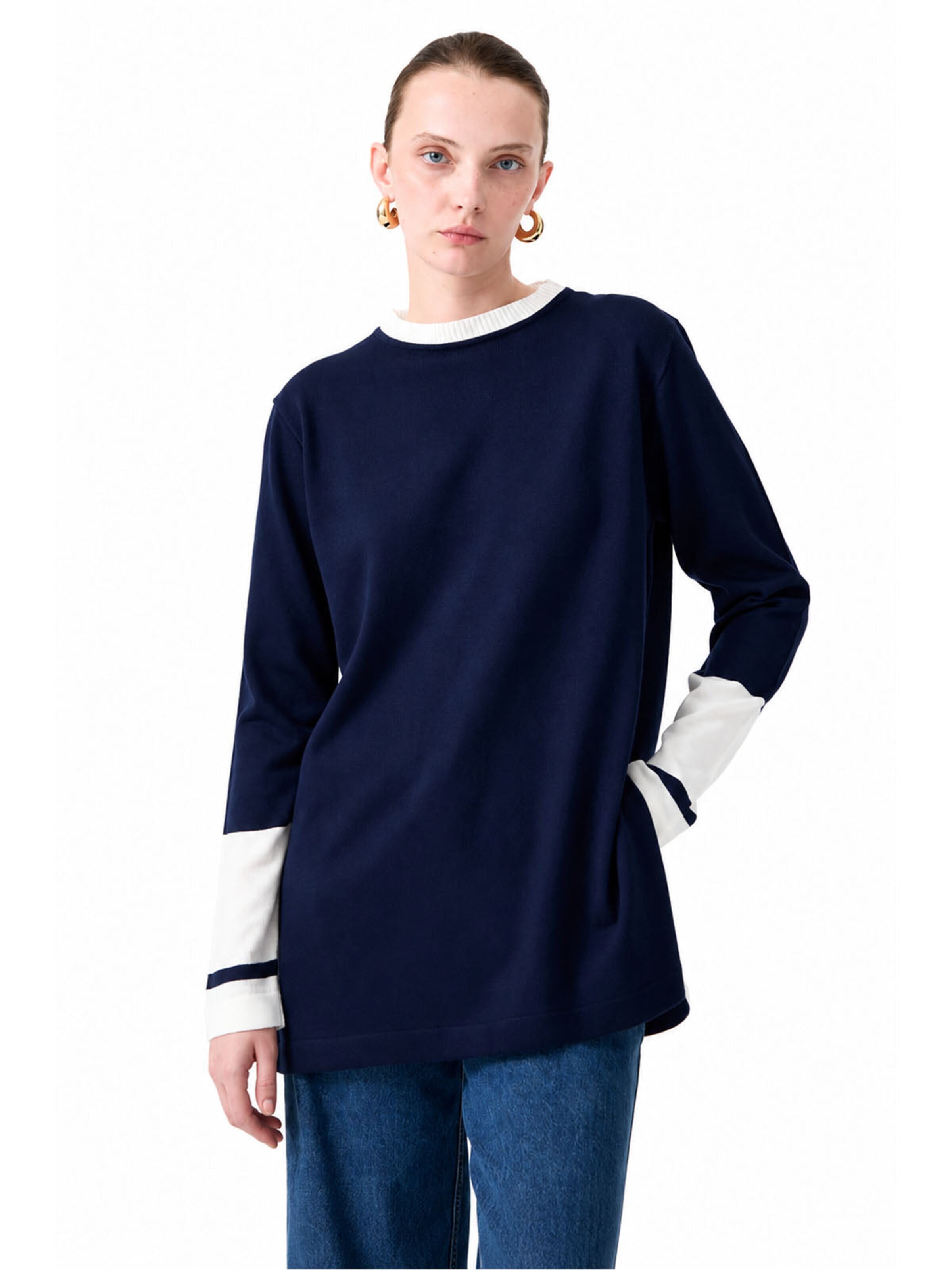 Touché Privé Tuniek 'Split Detailed Knit Tunic' in Blauw: voorkant