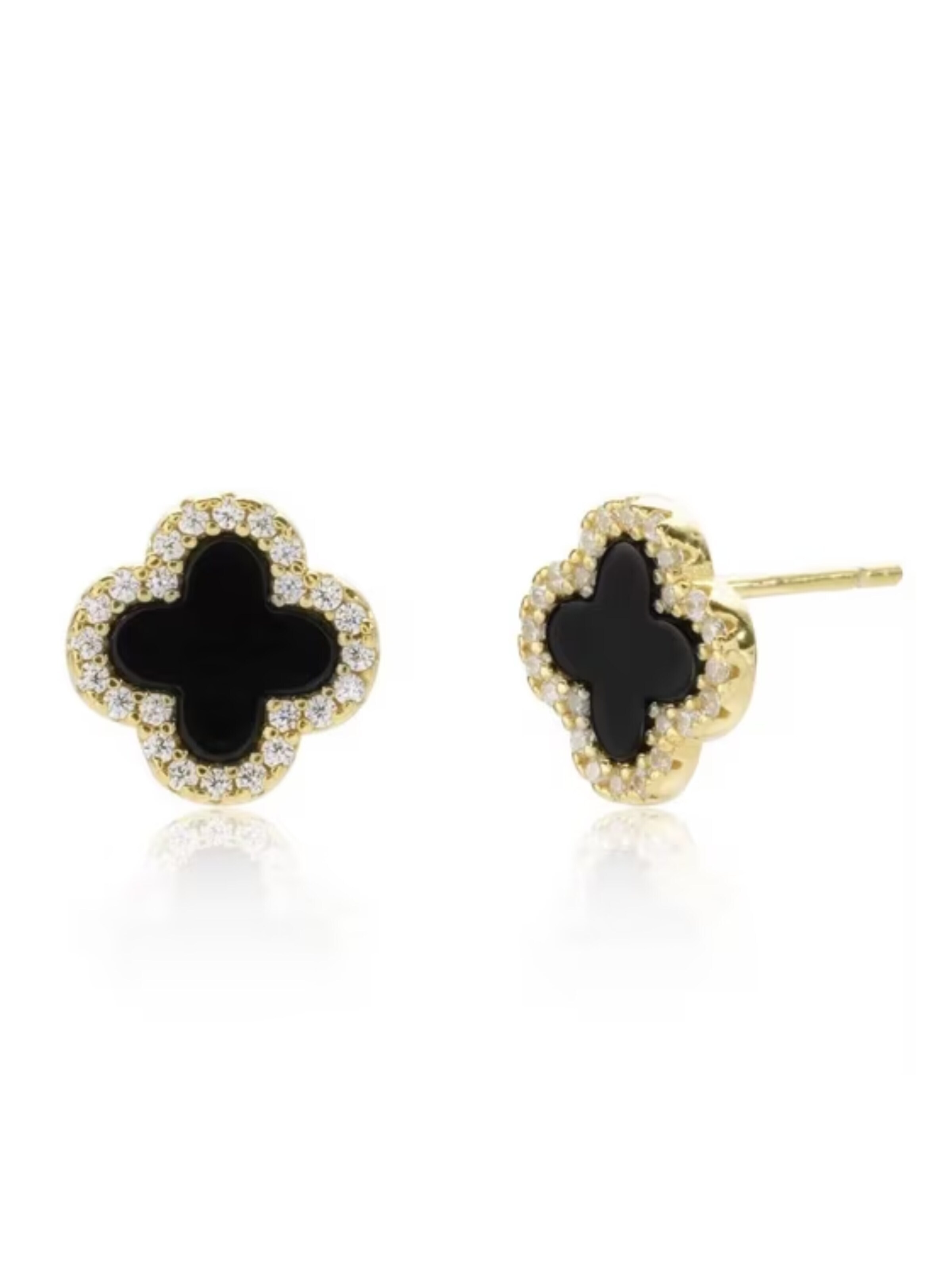 ROUGEMONT Jewellery Ohrringe 'Kleeblatt Damen Glücksbringer Ohrstecker 925 sterling Silber'‌‌ in Gold: Vorderseite