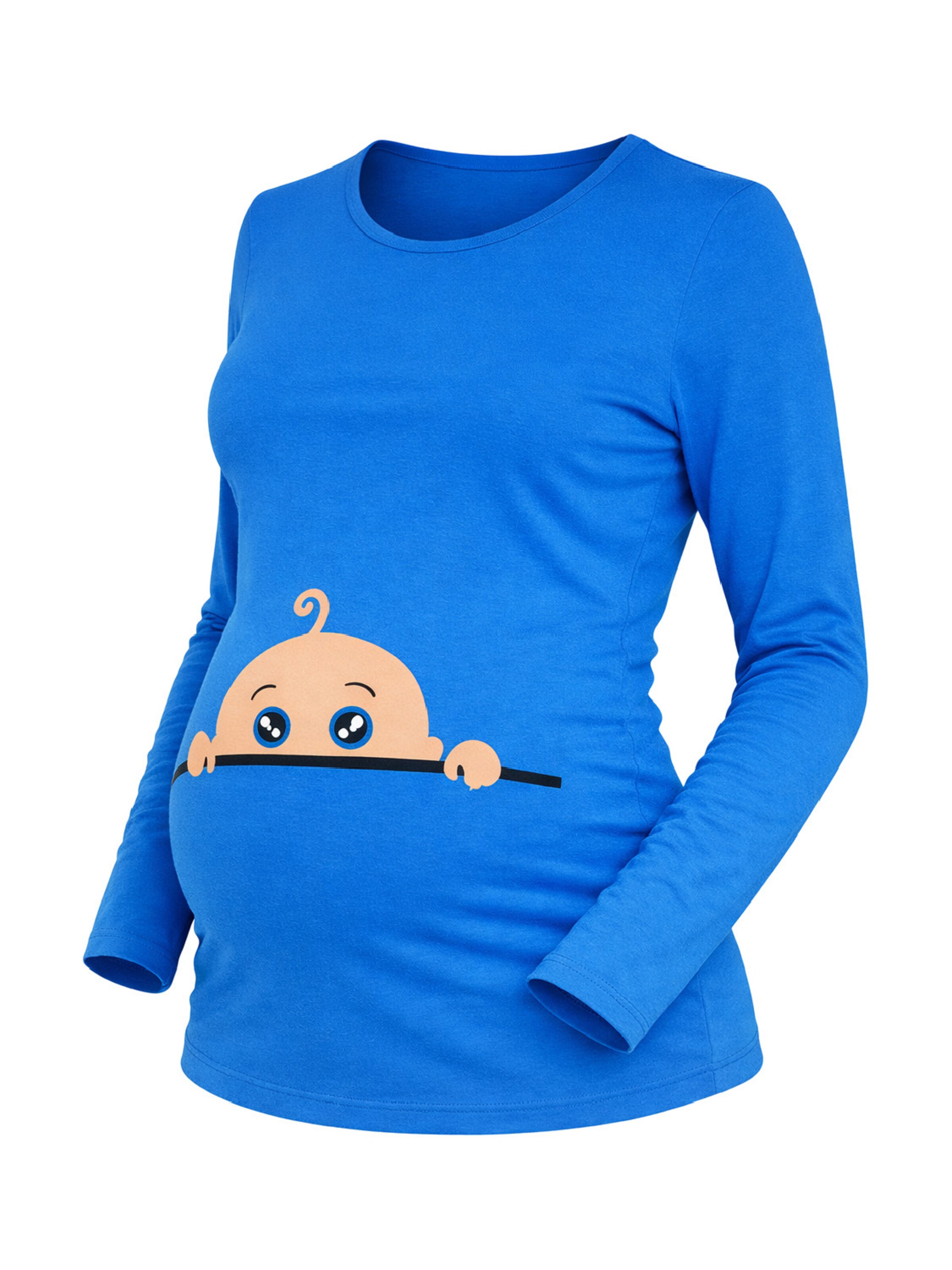 M.M.C. Shirt 'Neugieriges Baby Umstandslangarmshirt' in Blue: front