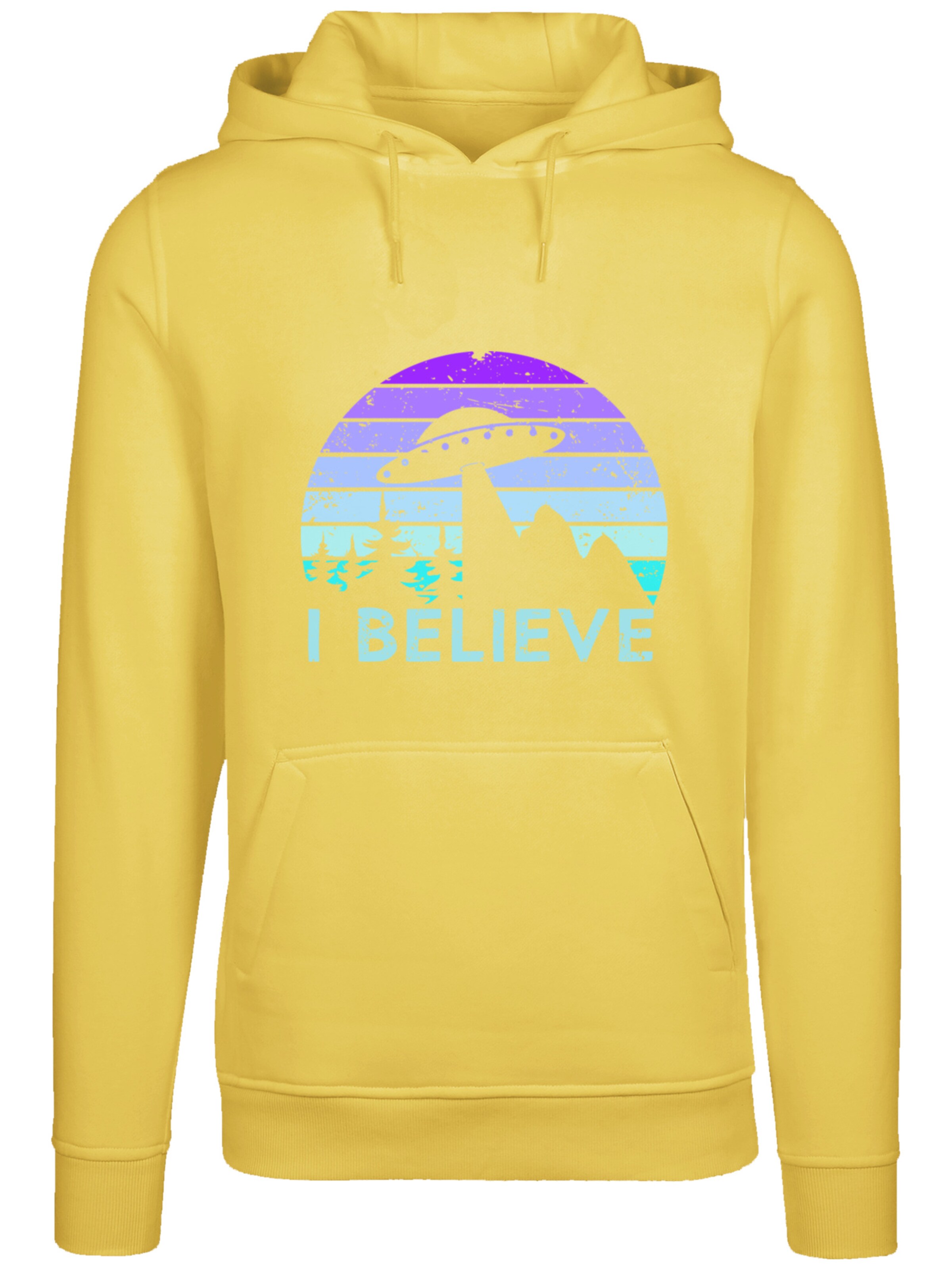 F4NT4STIC Sweatshirt 'I BELIEVE UFO Alien Raumschiff Retro' in Geel: voorkant