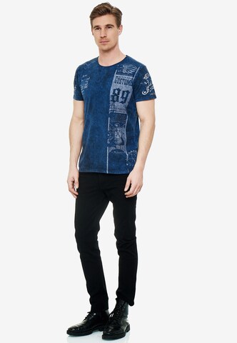Rusty Neal T-Shirt mit modernem Front & Back Print in Blau