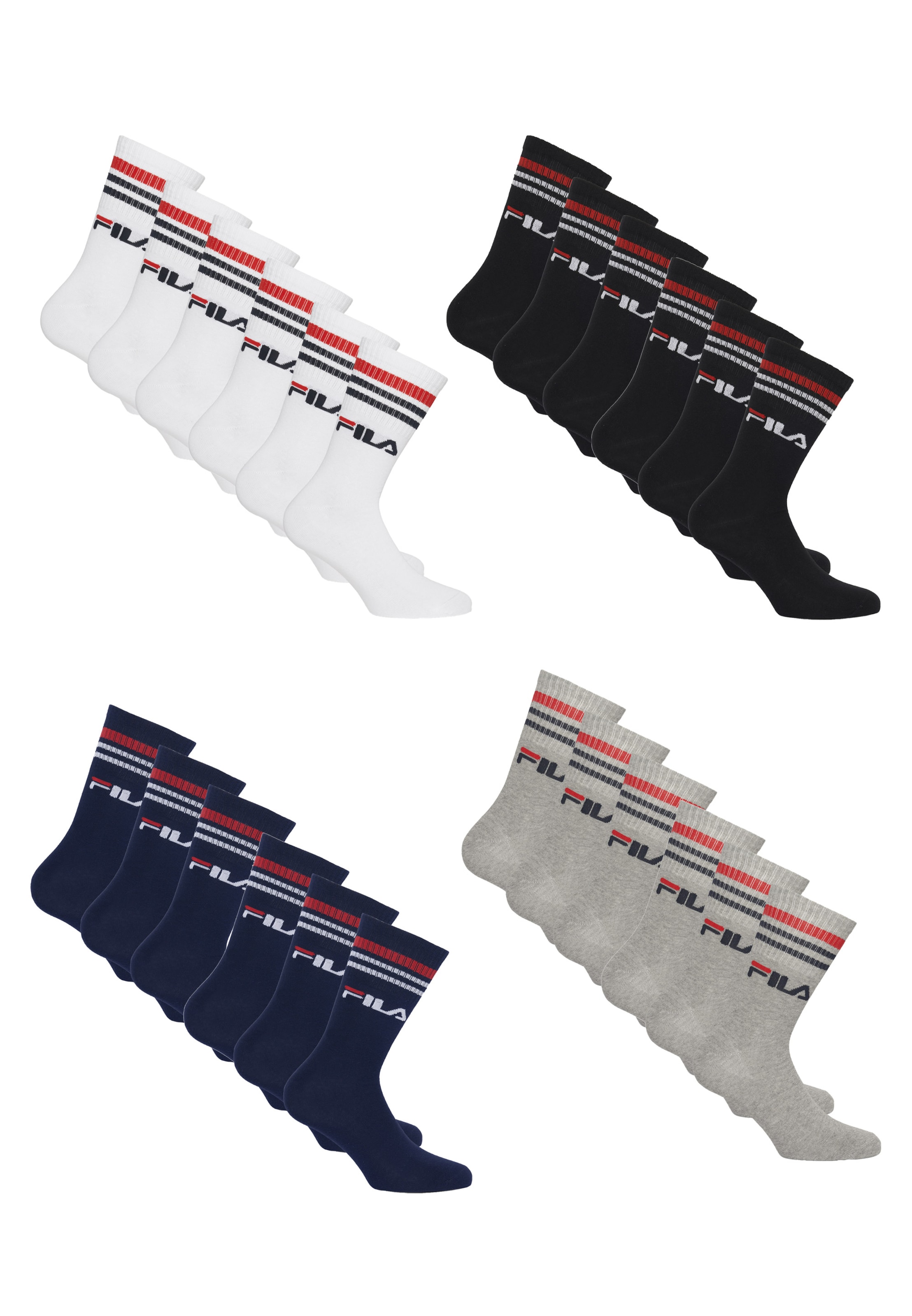 FILA Socken 24er Pack in 43-46 in navy / grau / schwarz / weiß, Produktansicht