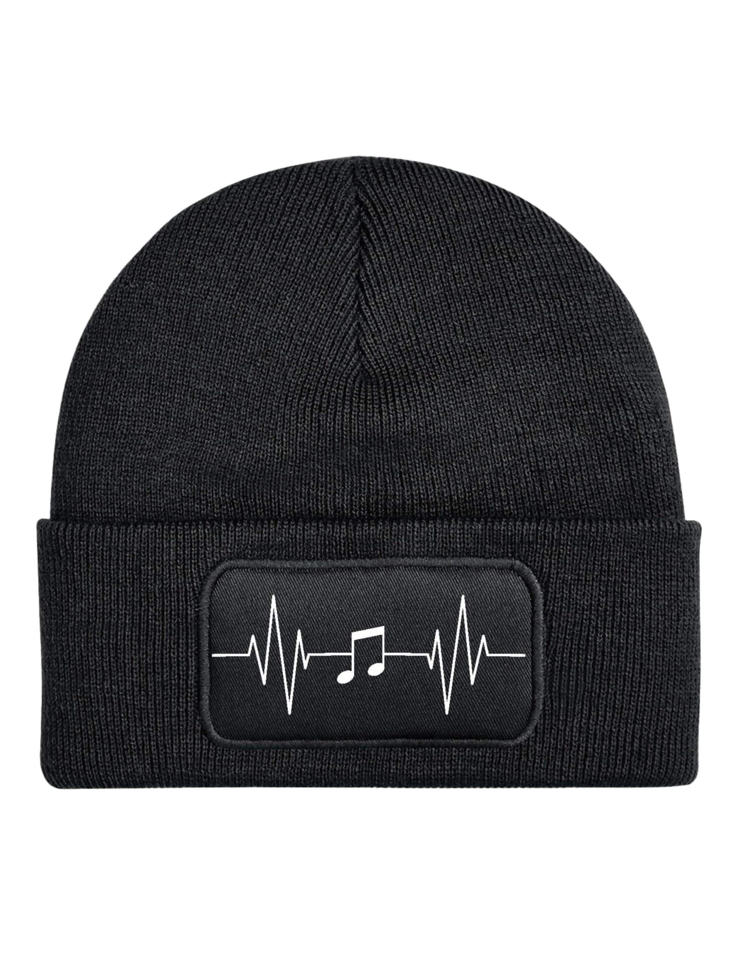 Youth Designz Beanie 'Heartbeat Musik' in Black: front
