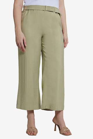 Ulla Popken Loosefit Bandplooibroek 'Mary' in Beige: voorkant