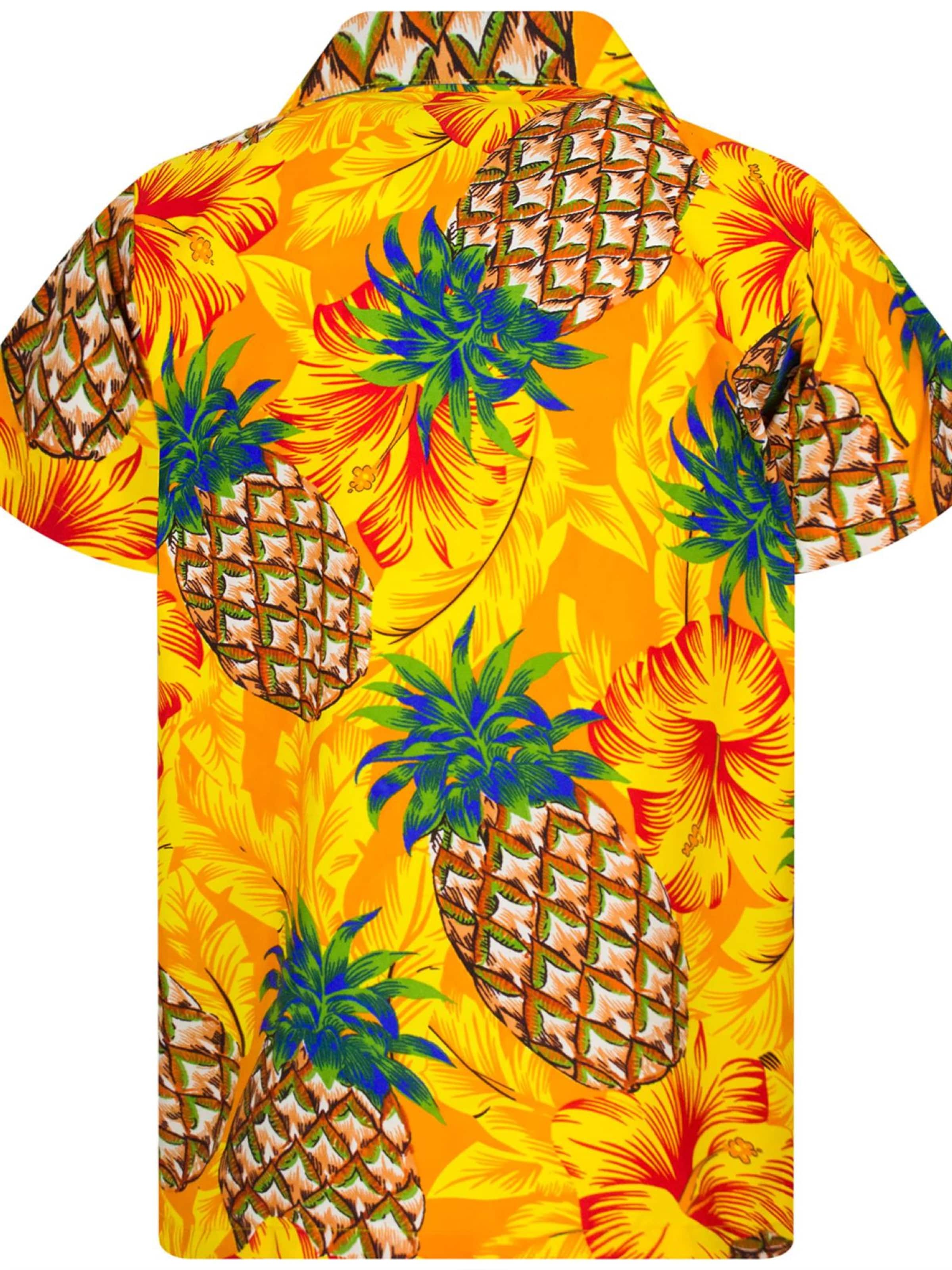King Kameha Shirt 'Pineapple Hibiscus' in Yellow