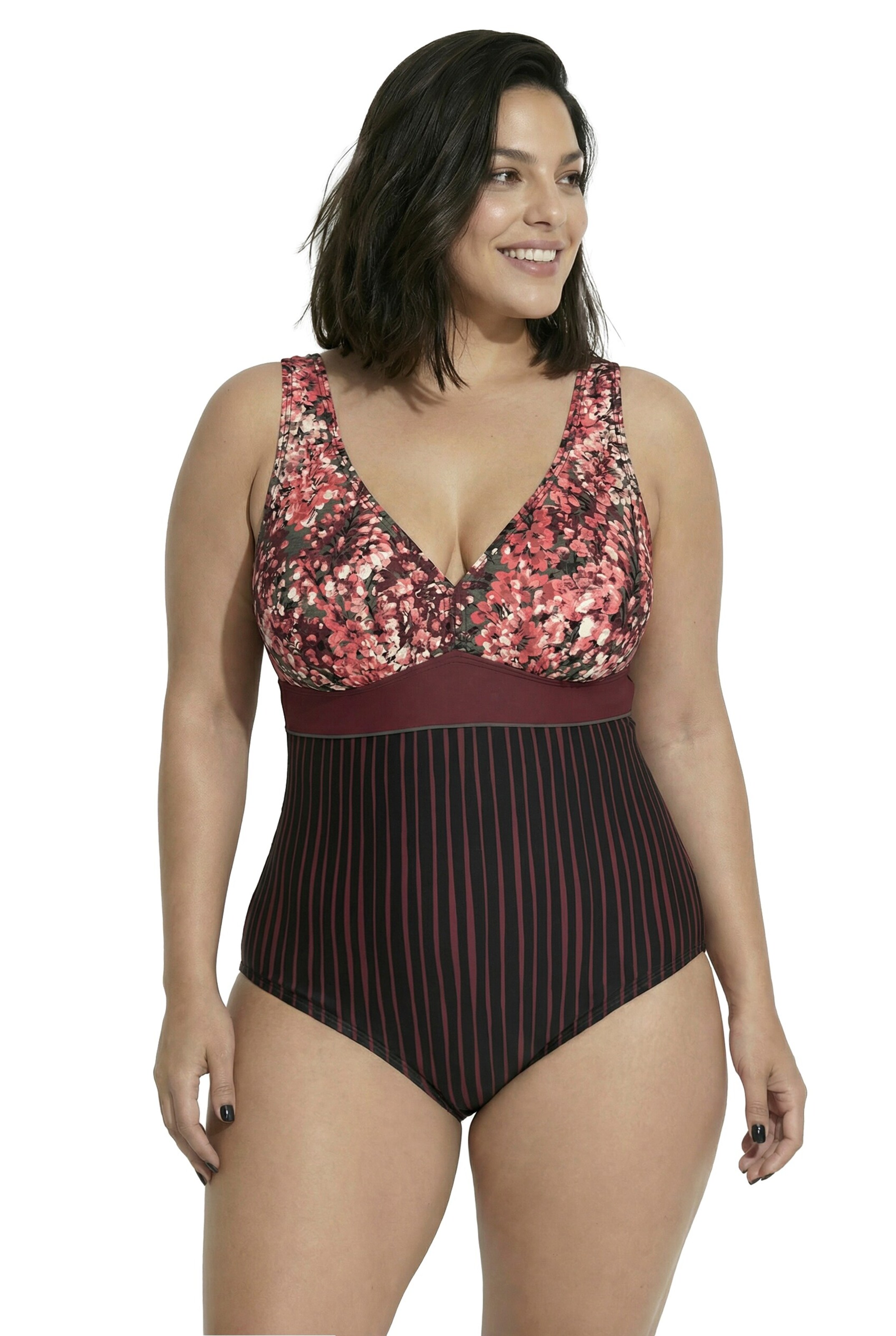 Ulla Popken Bustier Badpak in Lila: voorkant