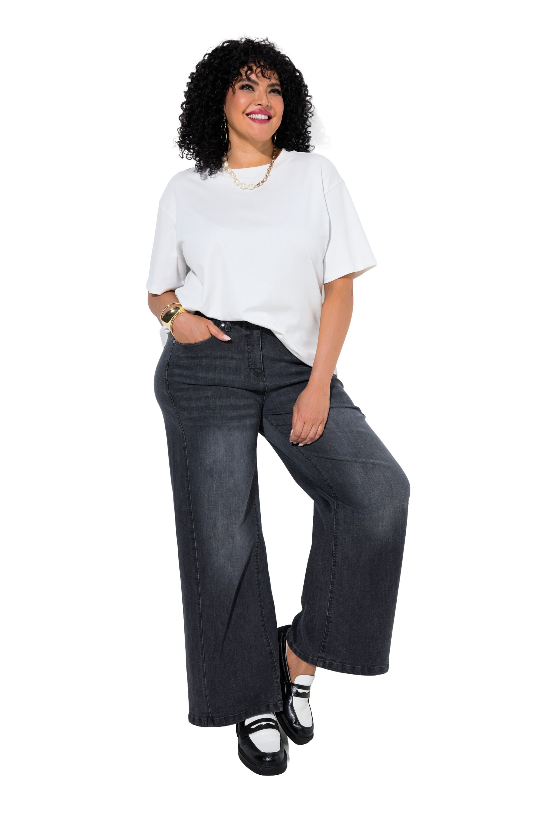 Ulla Popken Wide leg Jeans in Grijs