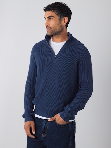 Pull-over 'Half-Zip Knit' Honest Basics en bleu : devant