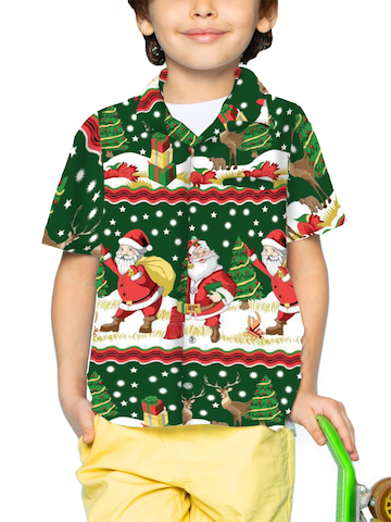 King Kameha Button up shirt 'Christmas Border Print' in Green: front