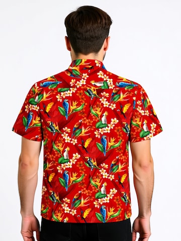 Hawaiihemdshop.de Regular fit Overhemd 'Flower Parrots' in Rood