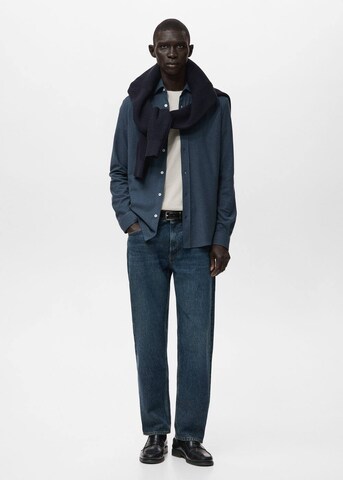 MANGO MAN Regular fit Button Up Shirt 'Pique' in Blue