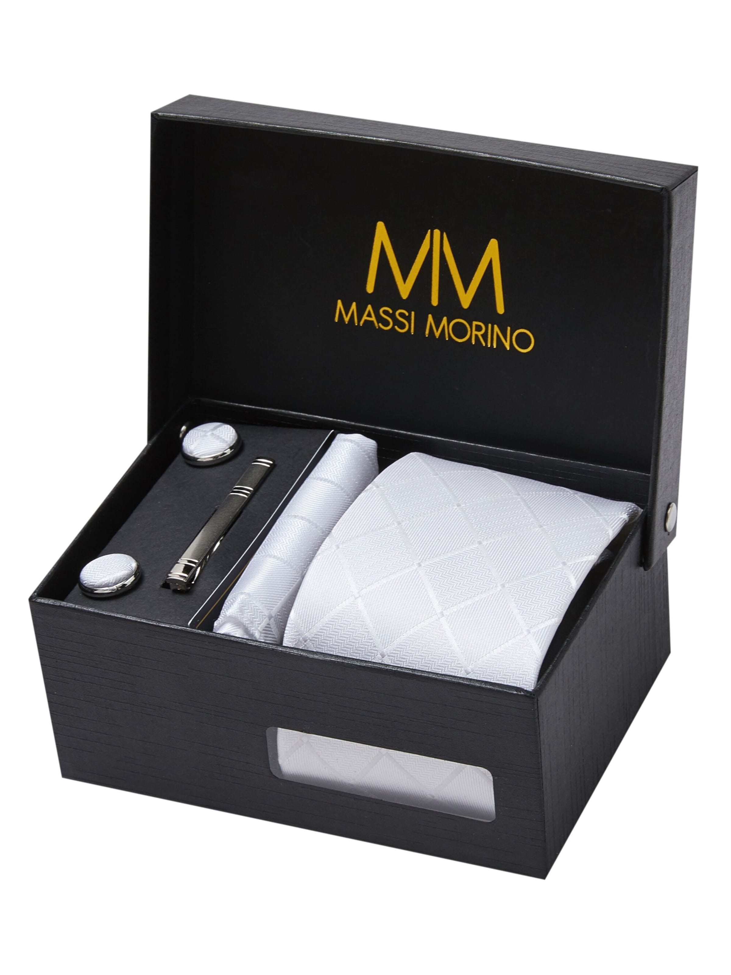 Massi Morino 5-in-1 Krawatten-Set, Krawattenbreite 8 cm in Weiß: Vorderseite