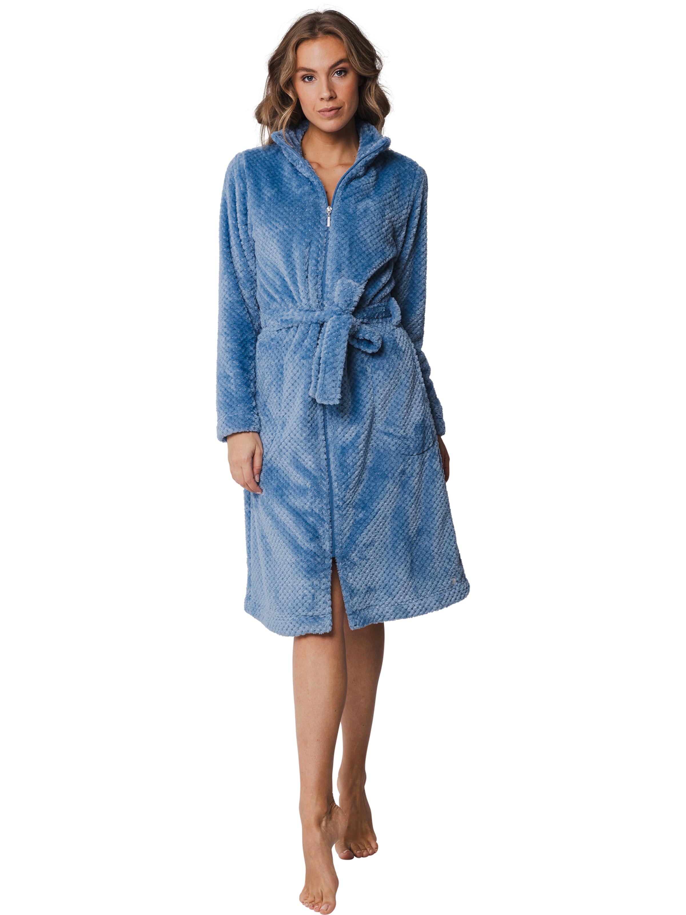 Pastunette Ochtendjas 'Nightflowers' in Blauw: voorkant