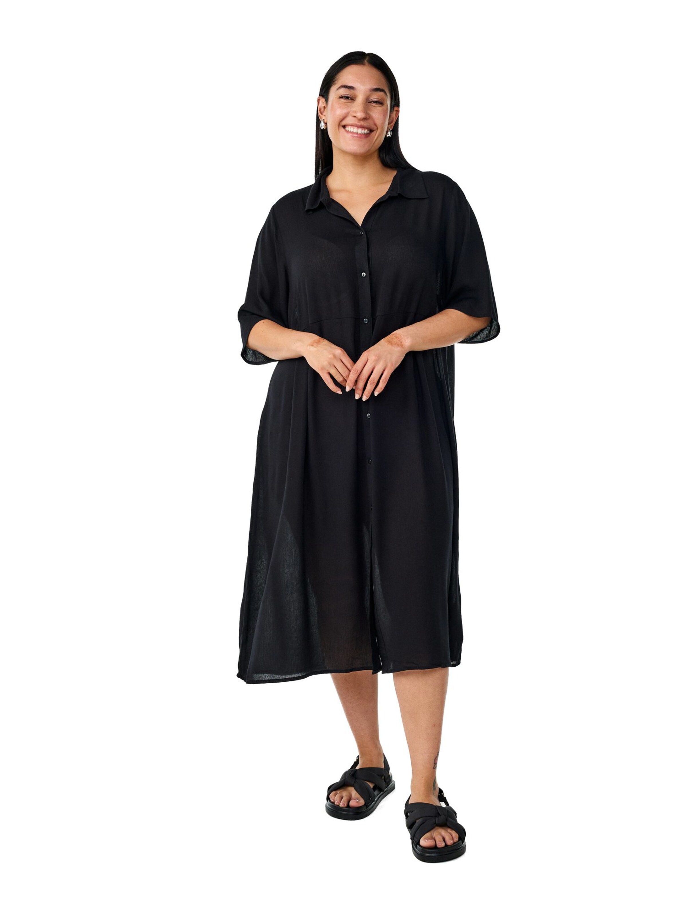 Zizzi Платье-рубашка 'Erose' в Черный: спереди