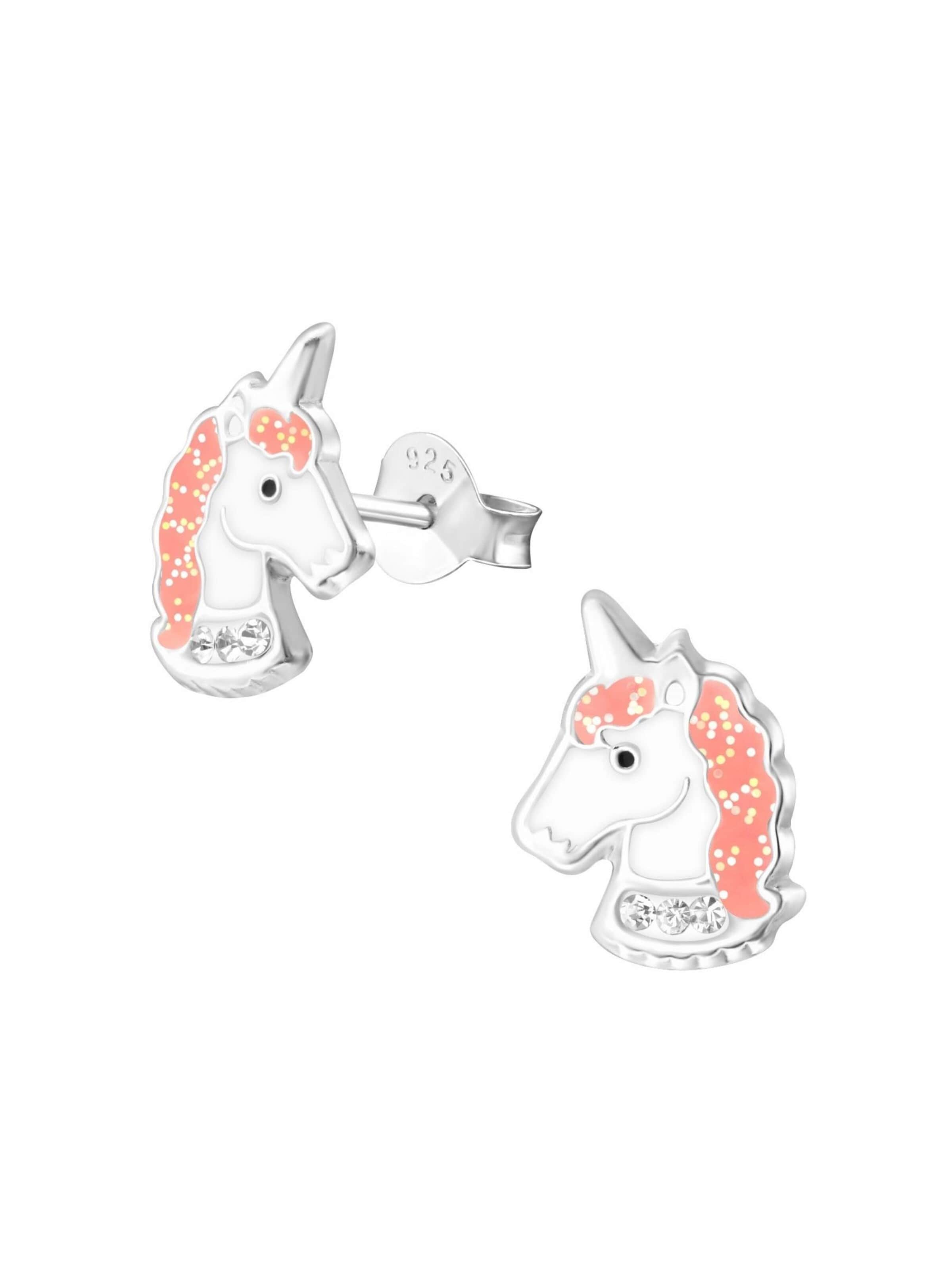 Bijou 'Childrens Silver Unicorn Ear Studs With Crystal And Epoxy' Maxte en orange : devant