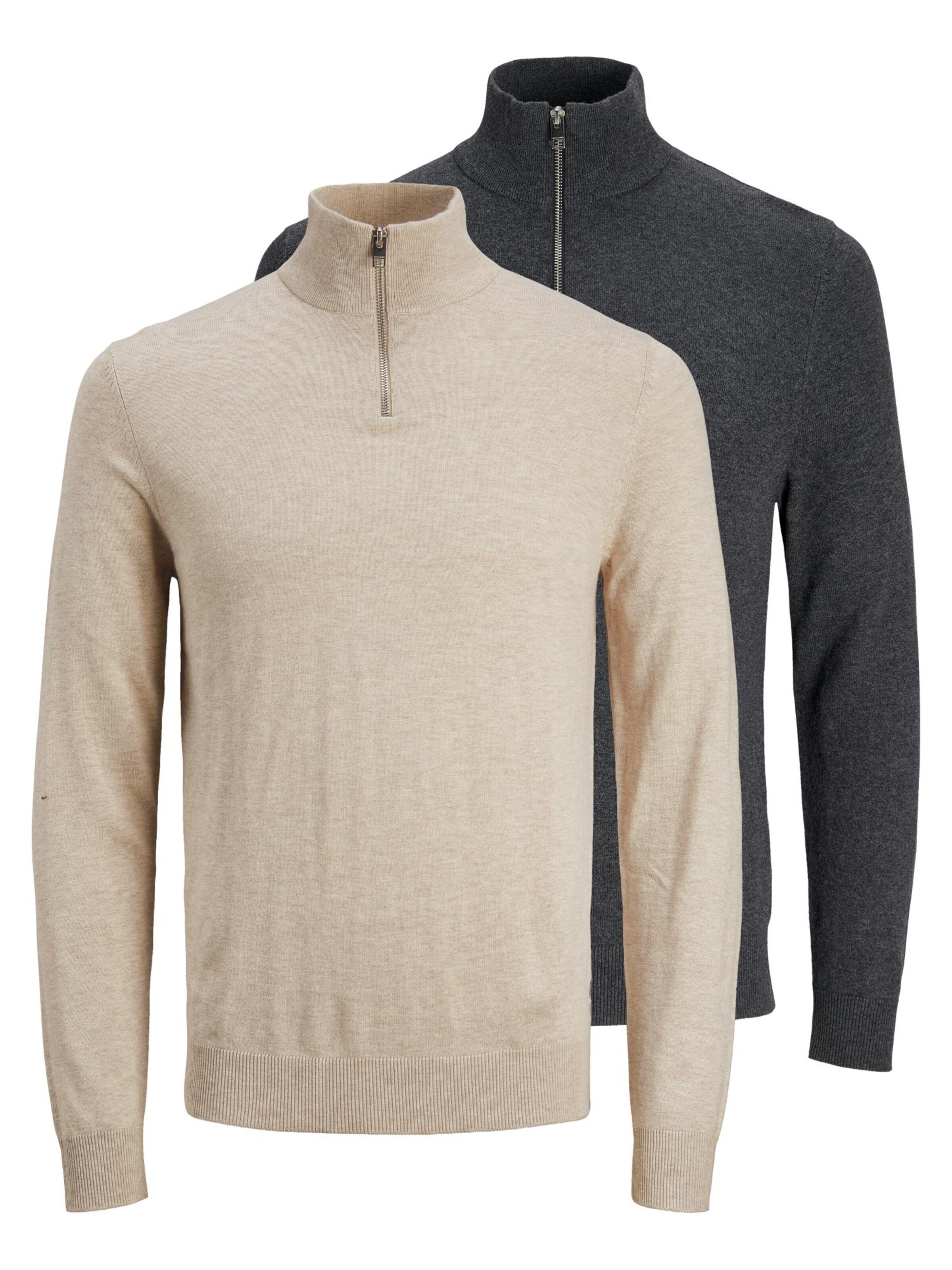 JACK & JONES Trui 'Emil Knit' in S in de kleur Beige gemêleerd, Productweergave