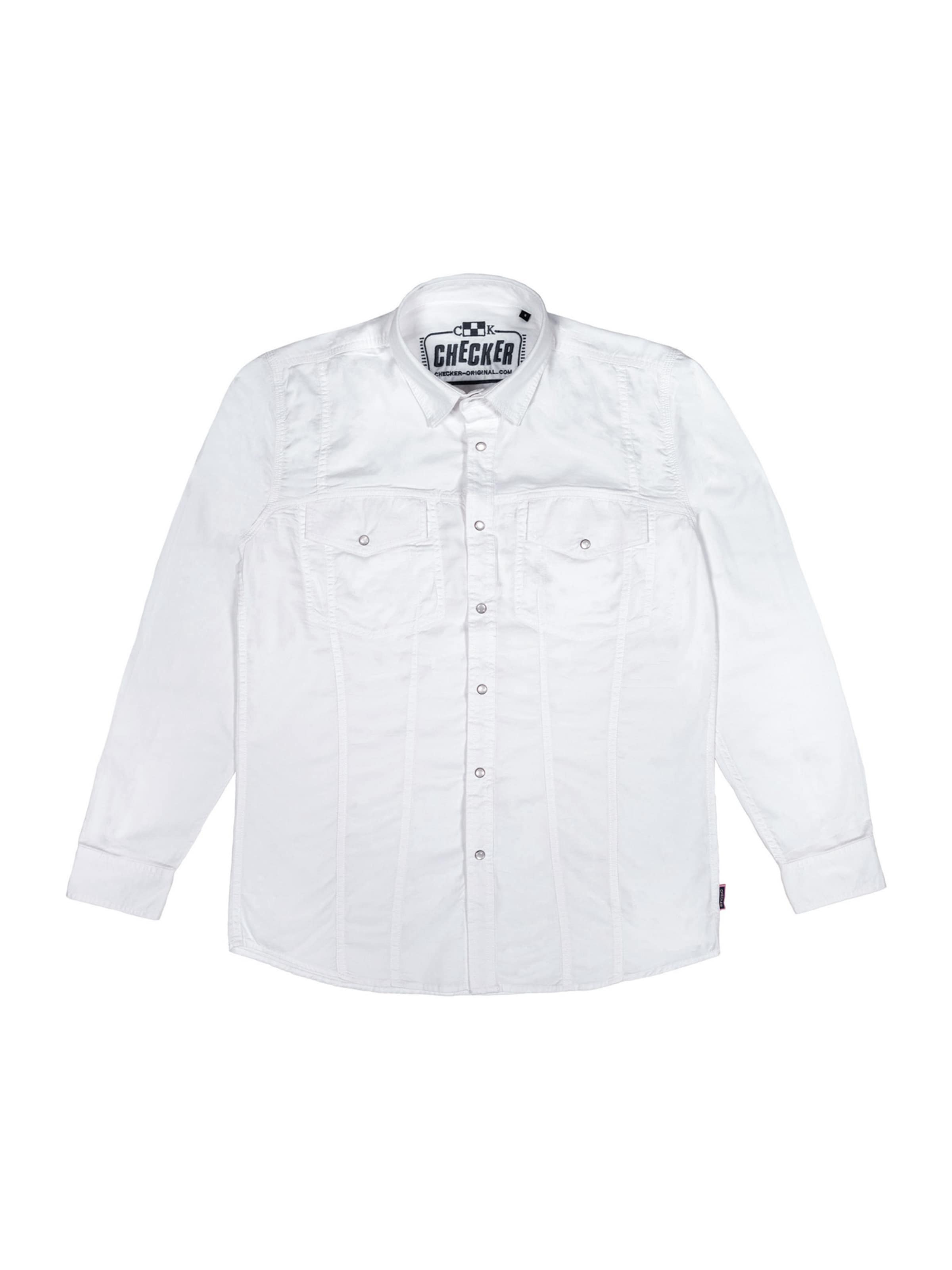 Checker Button Up Shirt ' Dynasty Denim ' in White: front