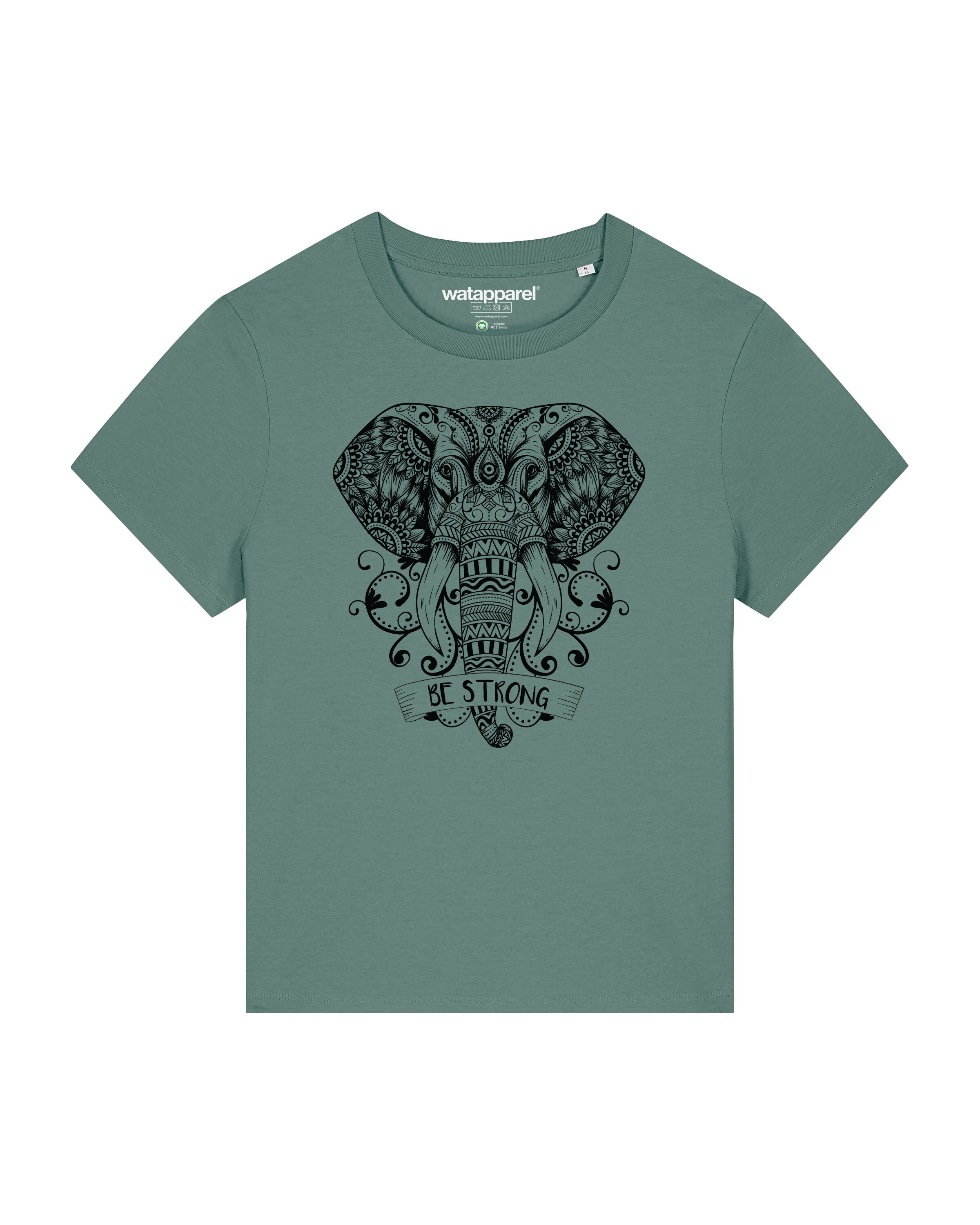 Maglietta 'Mandala Elephant' di Watapparel in verde: frontale