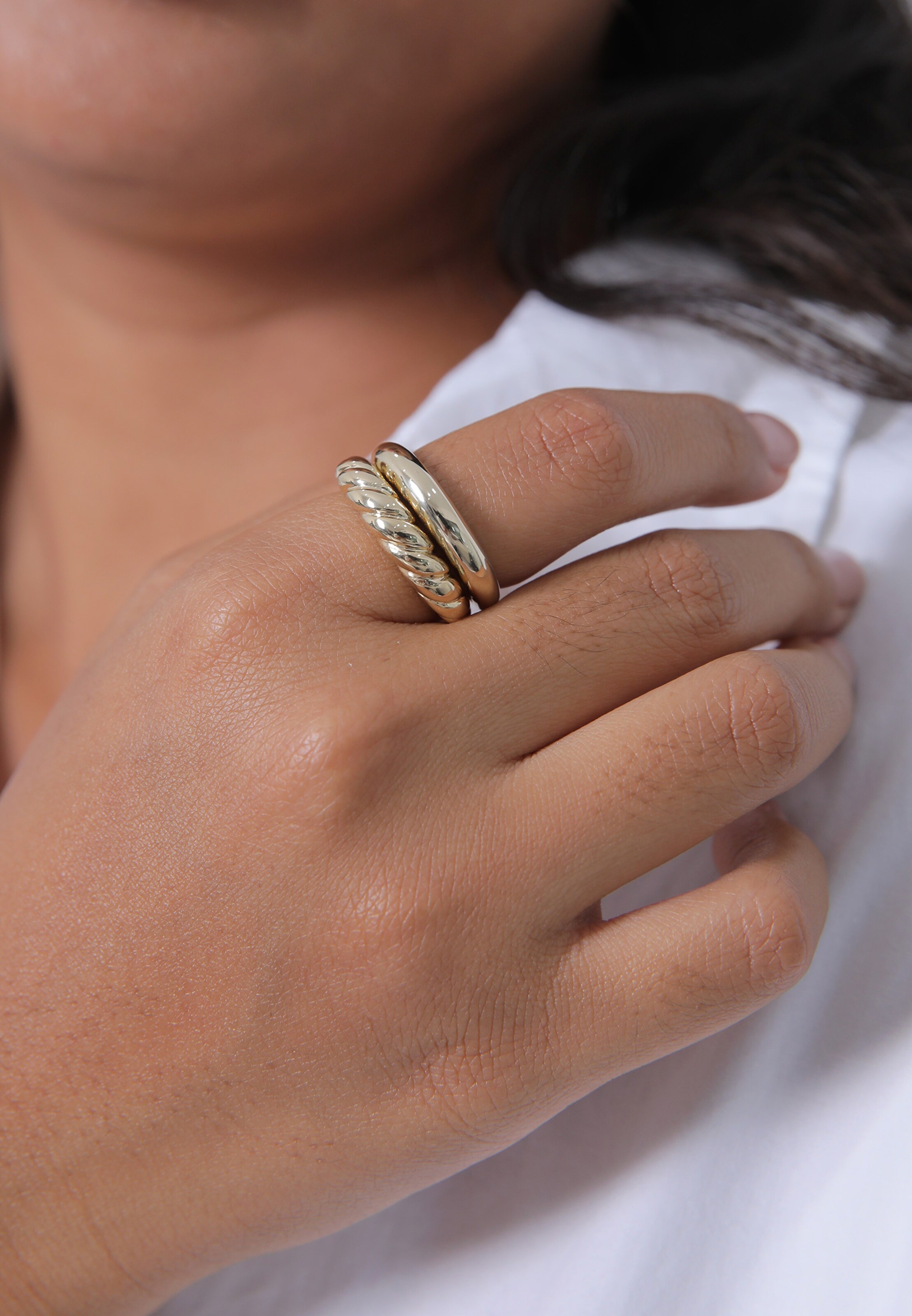 ELLI PREMIUM Ring-Set 'Twisted' in Gold: Vorderseite