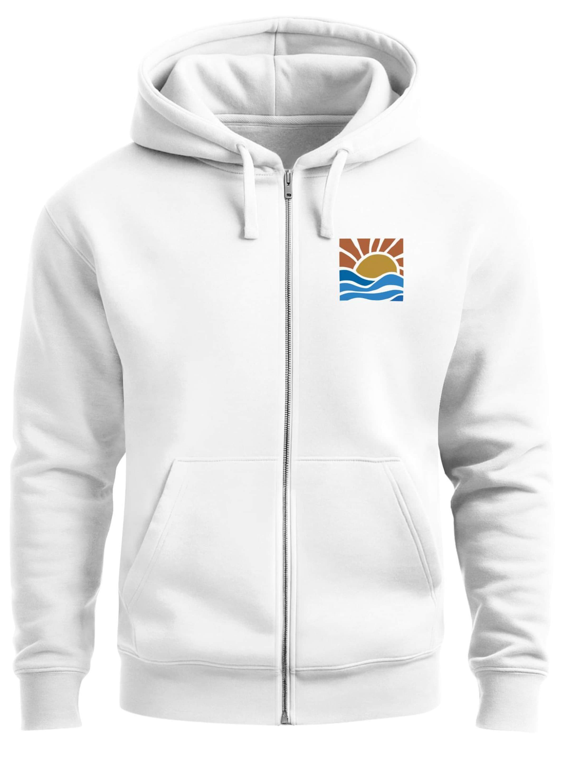 Neverless Zip-Up Hoodie 'Sun Wave Batch' in White: front
