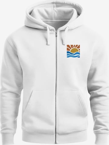 Neverless Zip-Up Hoodie 'Sun Wave Batch' in White: front