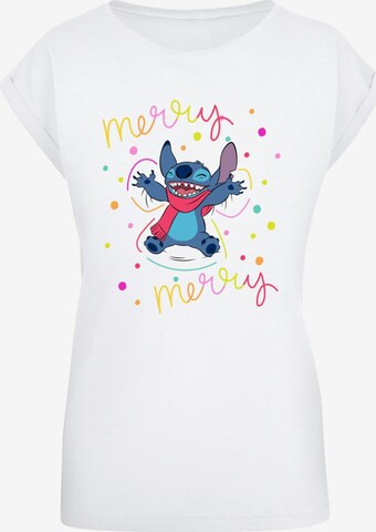 ABSOLUTE CULT Shirt 'Lilo And Stitch - Merry Rainbow' in Wit: voorkant