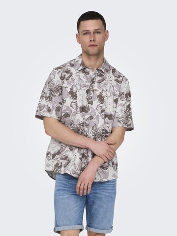 Only & Sons Comfort fit Overhemd in Grijs: voorkant