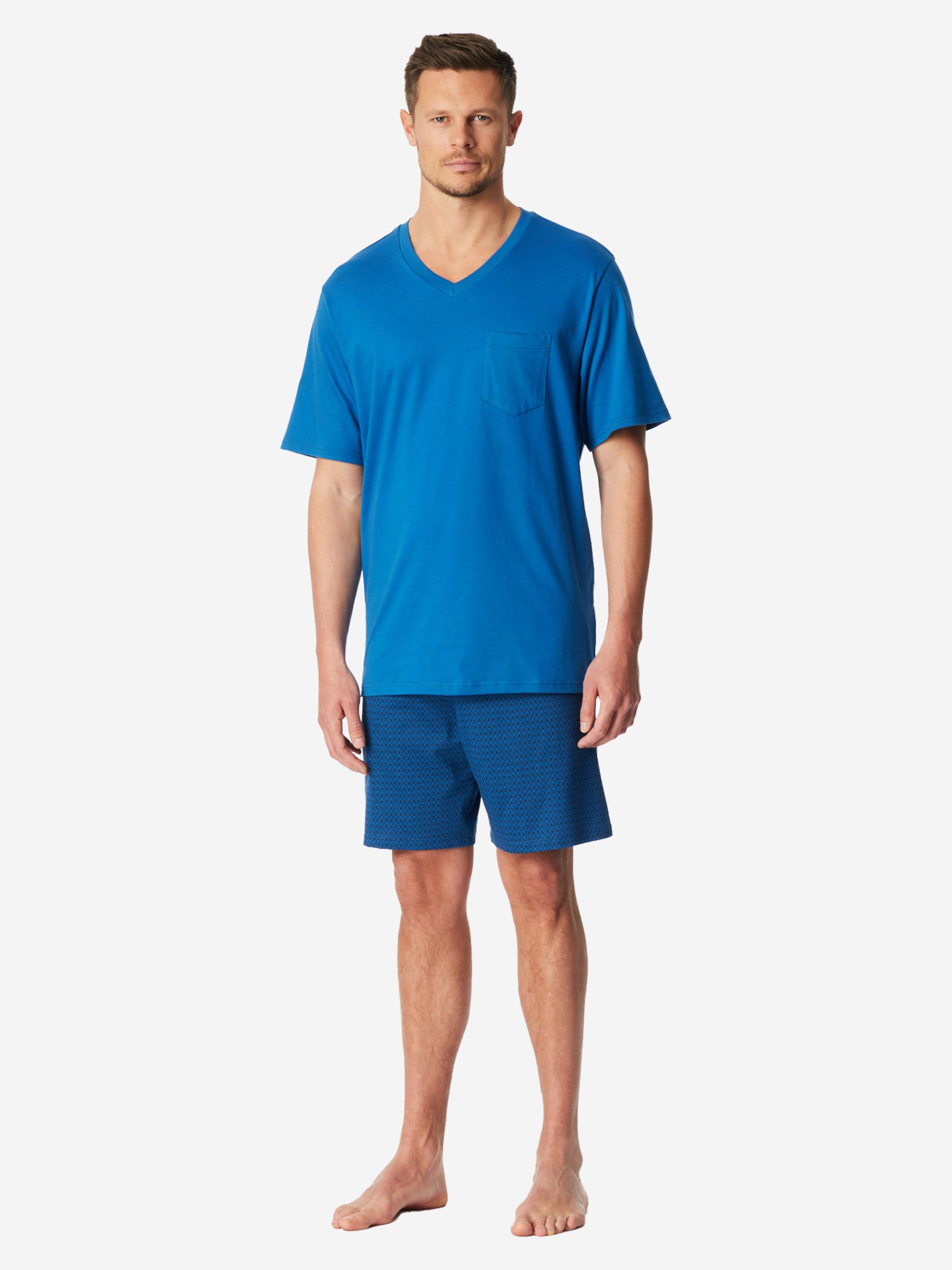 SCHIESSER Pyjama kurz 'Comfort Essentials'‌‌‌‌‌‌‌ in Blau: Vorderseite