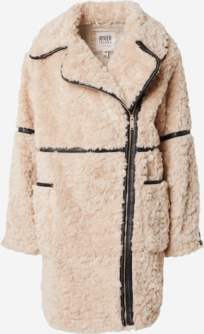 River Island Winter Coat in Beige: front