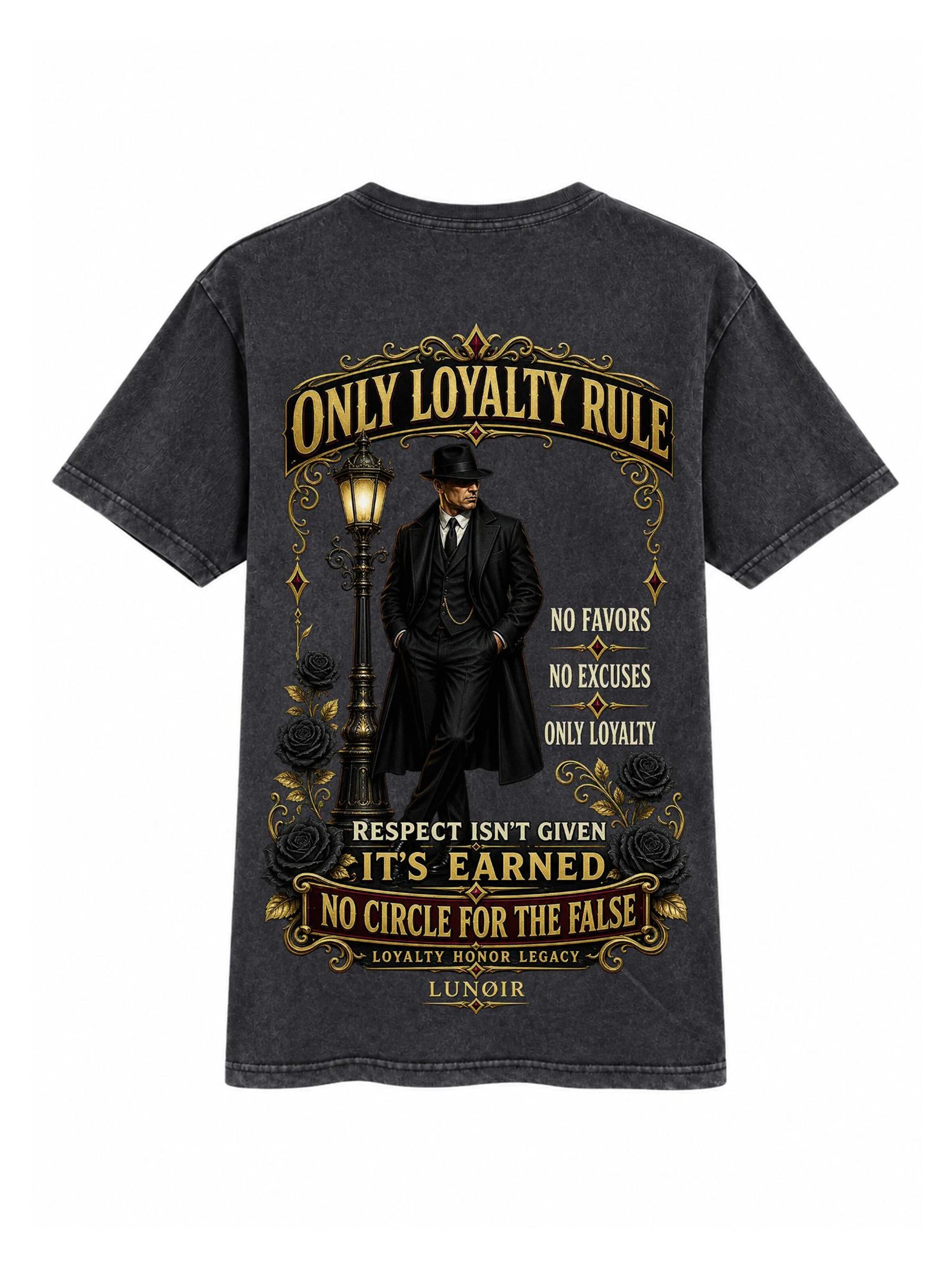 LUNØIR Studio Shirt 'Only Loyalty Rule' in Zwart: voorkant