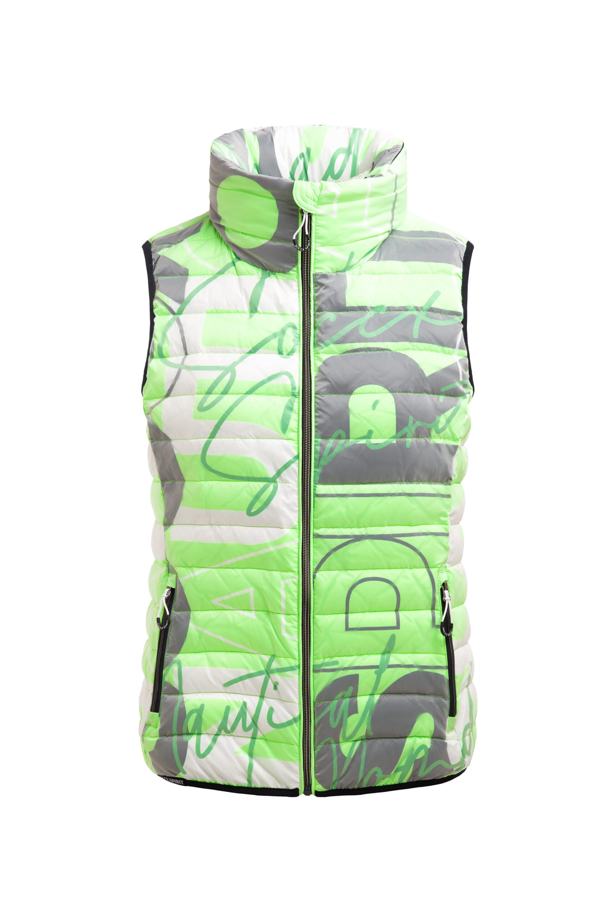 Soccx Steppweste mit Kapuze im Kragen und All Over Print in Grün: Vorderseite