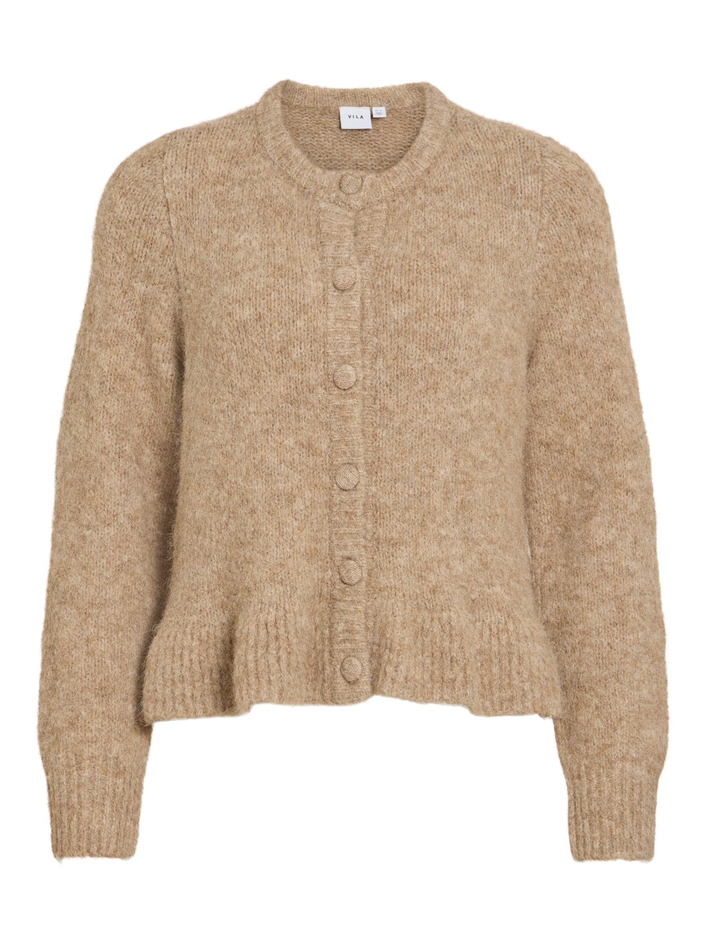 VILA Knit Cardigan 'VIBows' in Beige: front