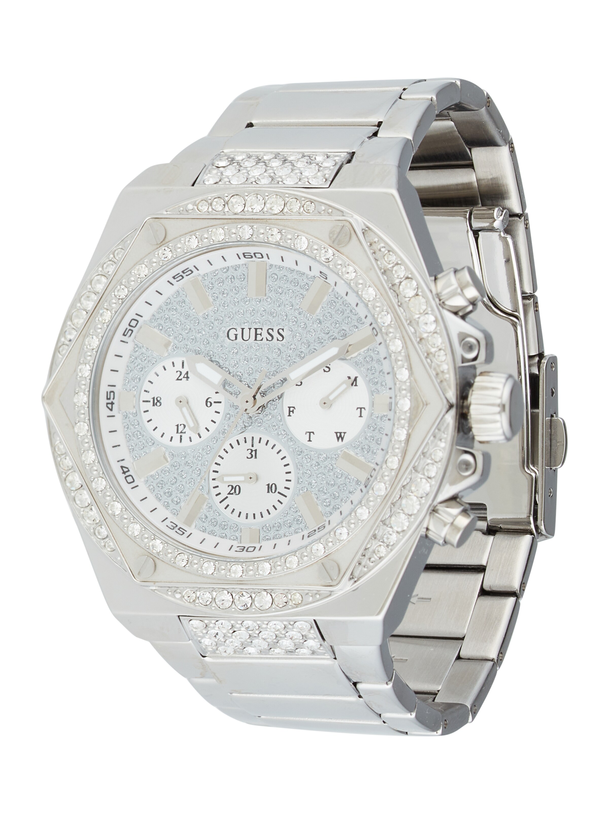 GUESS Analoginen kello 'FURY' värissä hopea: etupuoli